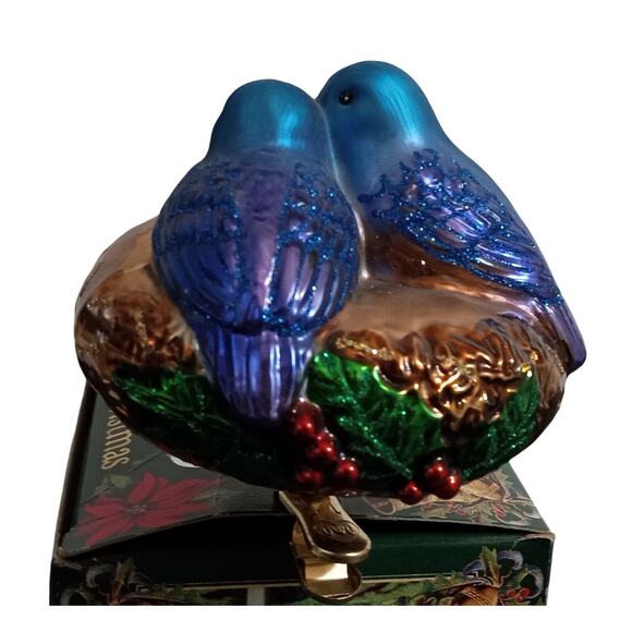 Old World Christmas OWC Bluebirds Nest Holly Christmas Ornament Clip-on - Picture 3 of 10